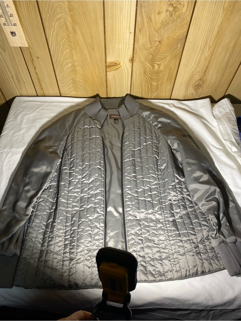 Danier Gray Quilted Nylon Bomber Jacket